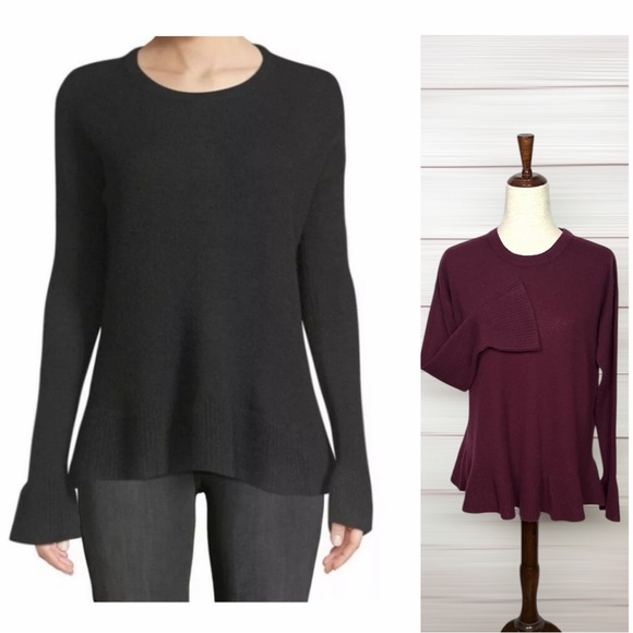 Lord & Taylor Sweaters - Lord & Taylor Burgundy Cashmere Sweater Ruffle Hem and Cuffs Crew Neck size S